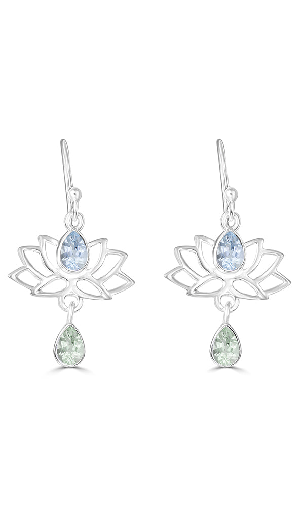 Silver Blue  Lotus Earring - EL1B