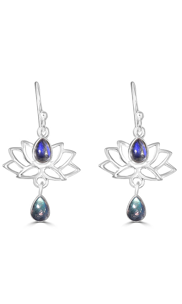 Silver Labradorite Lotus Earring - EL1D