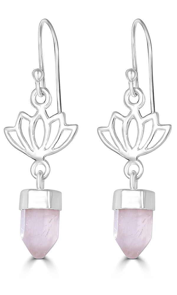 Silver Rose Quartz Lotus Earring - EL2