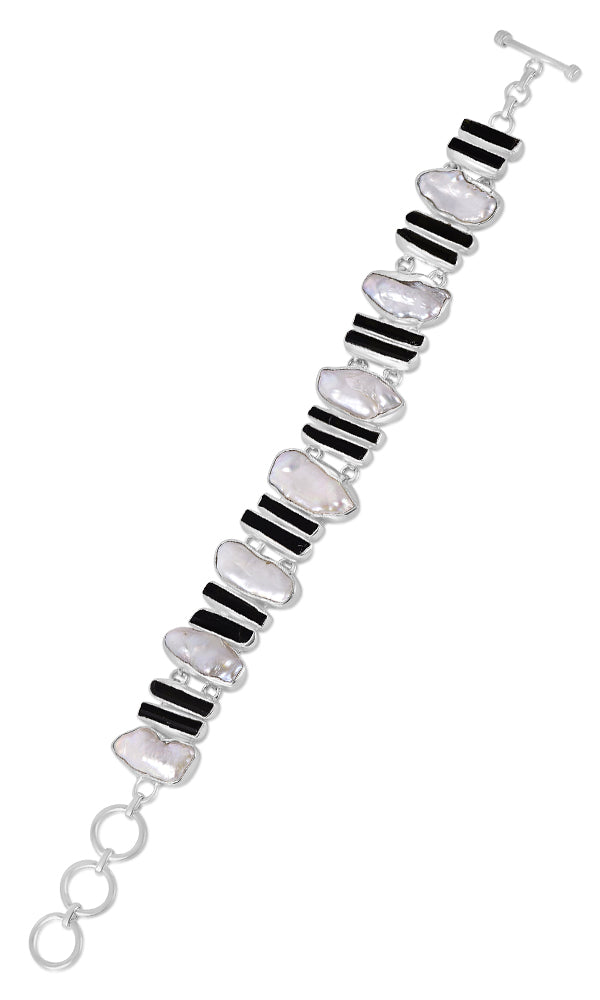 Black Tourmaline + Water Pearl Bracelet B1